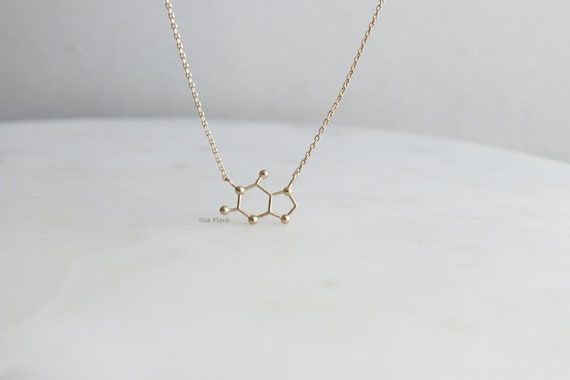 Caffeine Molecule Necklace, The 'Wake Up' Hormone, Matte Gold, Silver,Fine Delicate, Minimalist Jewelry Dainty Necklace Charm Scientist Gift