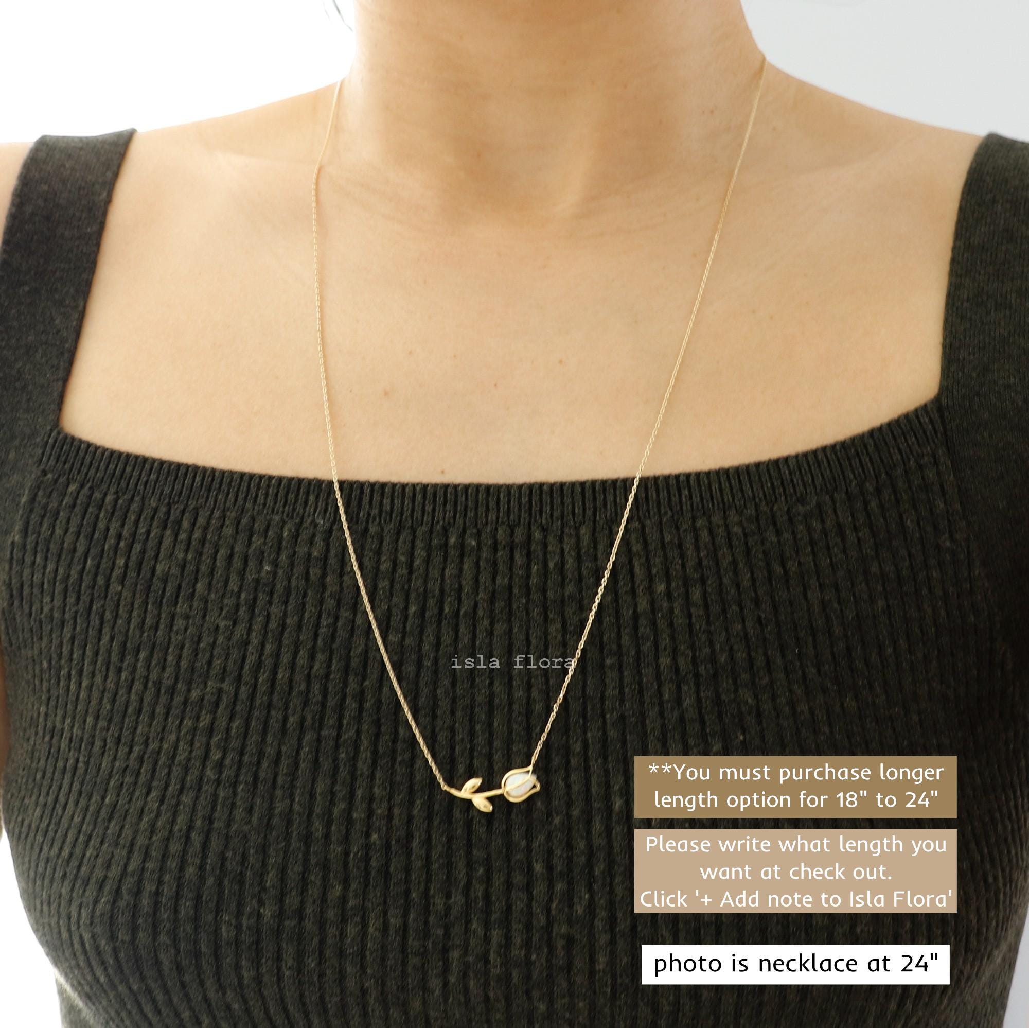 Dainty Encased Opal Tulip Wrap Necklace, Aesthetic, Simple, Gold, Silver Elegant, Minimal Jewelry, bridesmaid, Delicate, Layering Her Gift
