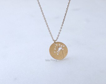 Breezy Brushed Textured Dandelion Cutout Necklace - Dainty Botanical Charm, Timeless, Delicate, Minimalist Jewelry, Bridesmaid Gift