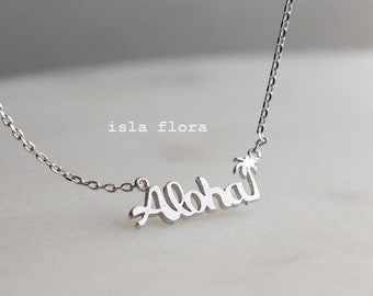 Dainty Cursive Aloha Necklace, 18k Gold Dipped Silver, Hawaii Warmth of Islands, Hawaiian, Minimalist Jewelry, Bridesmaid Vacation Gift