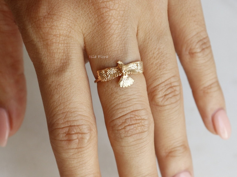 18k Gold Dipped Full Eagle or Hawk Ring, Flying, Delicate, Spread Wings, Fine Detailed, Adjustable, Statement Best Friend, Minimalist Gift