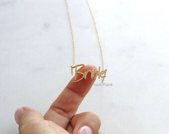 Bride Necklace, Bride word, Simple Caligraphy, bachelorette Jewelry, Minimalist, Layering Bridal Party Shower Gift