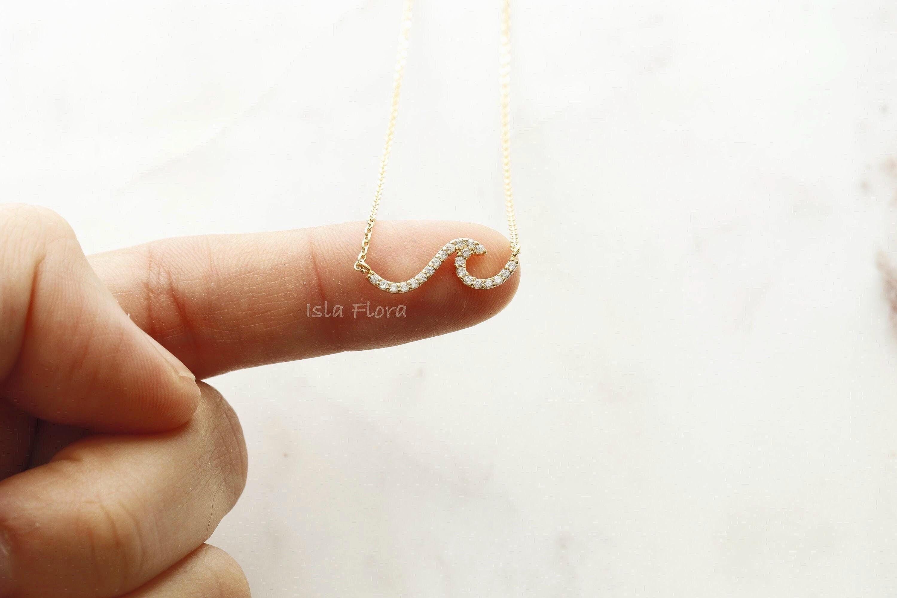 Cubic Studded Wave Pendant Necklace, Quality Made, Gold Plated
