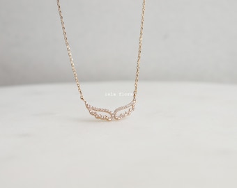 Crystal Pave Outline Guardian Angel Wings Necklace, 18k Gold Dipped, Baby Wings, Dainty Minimalist, Boho Jewelry, Bestie Bridesmaid Gift
