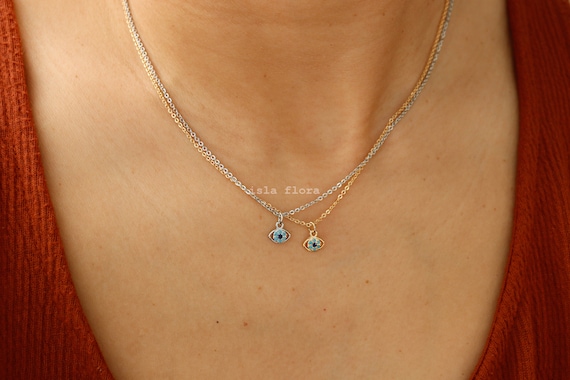 Collana rotonda con ciondolo a forma di occhio di male, in argento Sterling 925, con zirconia cubica, turchese 40,6 - 43,2 - 45,7 cm