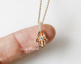 18k Gold Dipped Mini Star Hamsa Hand Pendant Necklace, Crystal Pave Celestial Protective Jewelry, Timeless Delicate Minimalist, Bestie Gift