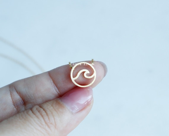 Simple Cutout Wave Coin Pendant Necklace, 18K Gold Dipped, Brushed