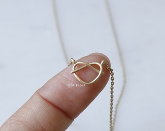 Love Knot 14K Matte Gold You Tangle My Heart Pretzel Necklace, Tiny Food Jewelry, Minimalist, Dainty Charm Girlfriend Bridesmaid Her Gift