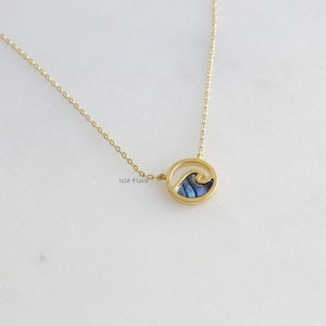 Shell Coin Pendant Dainty Black Shell Wave Coin Pendant Necklace, Small Gold Plated, Ocean ...
