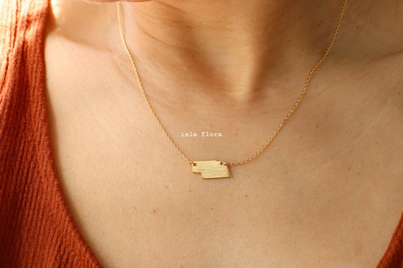 Brushed Nebraska State Pendant Necklace, Gold Plated Showcase Your Cornhusker Pride with Grace, Minimalist Jewelry, bridesmaid Necklace