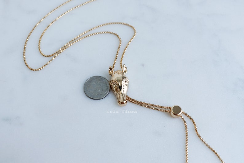 Horse Adjustable Chain 26" Necklace, Cowboy Cowgirl Bolo Style, Gold Western Glam, Rodeo Fashion, Country, Minimal Jewelry bridesmaid Gift