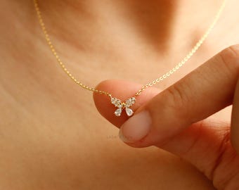 Tiny Crystal Butterfly Necklace, Dainty Unique Drop Wings, Micro Studded, Small Aesthetic Minimalist Jewelry, Bestie Bridesmaid Her Gift