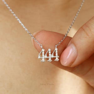 Triple Angel 444 Pendant Crystal Paved 444 Necklace Angelic Blessings, Gold Silver Dainty Triple Angel Number Pendant, Spiritual, Minimalist Jewelry, Her Gift