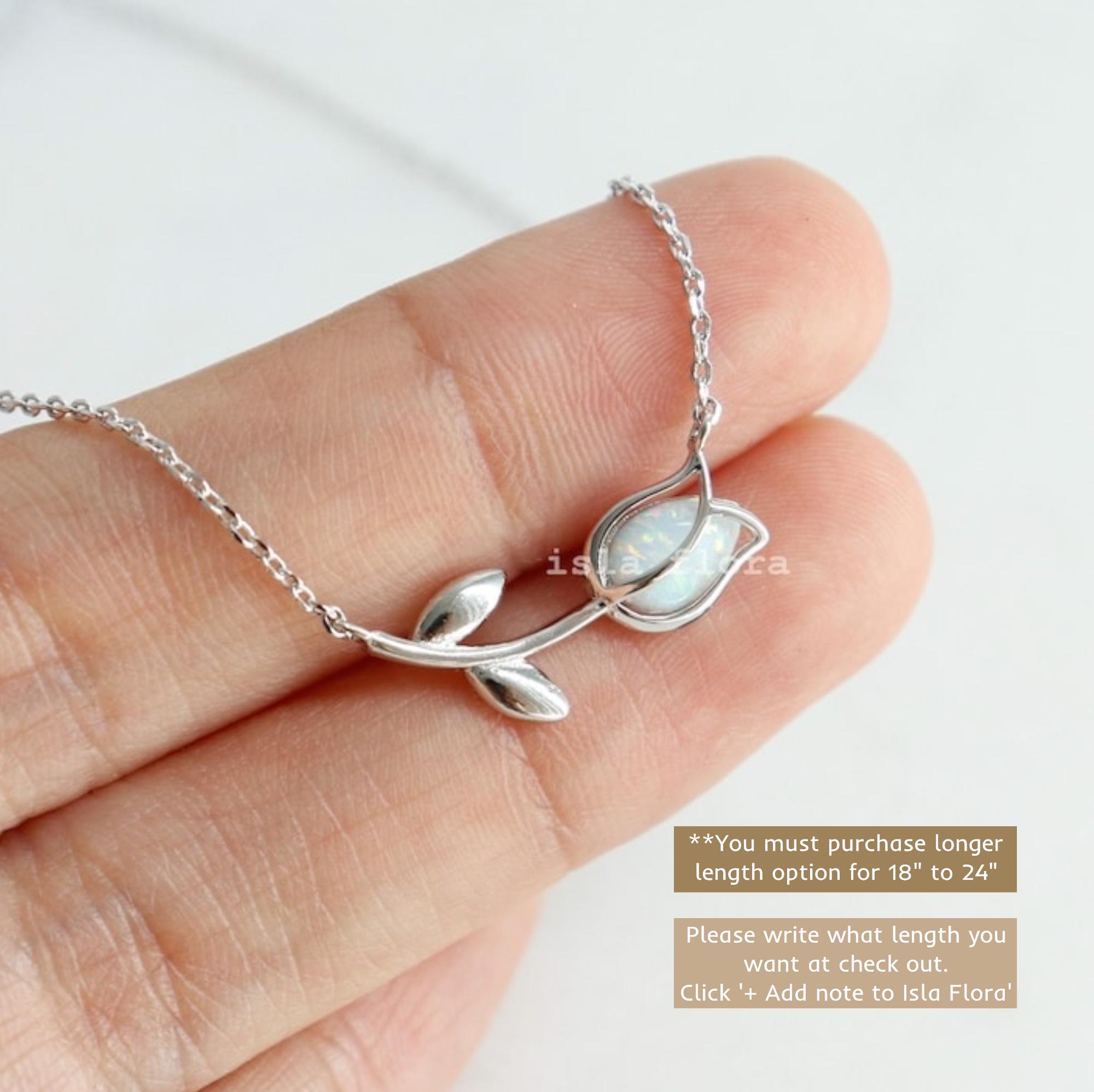 Dainty Encased Opal Tulip Wrap Necklace, Aesthetic, Simple, Gold, Silver Elegant, Minimal Jewelry, bridesmaid, Delicate, Layering Her Gift