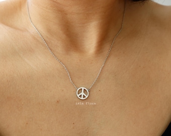 Simple Brushed Peace Necklace | Gold, Silver Aesthetic Minimalist | Plated Chain, Dainty Jewelry, Layering, Stacking, Bridesmaid Her Gift