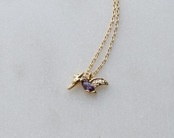 Cute Pterosaur Dinosaur Pendant Necklace, Lilac Pterodactyl, Purple Rhinestone, the most Underrated Dino, Minimalist Jewelry bridesmaid Gift