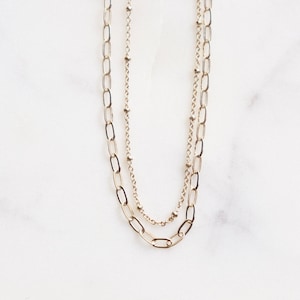 Double Chain Link Necklace, Gold Plated, Dainty, Minimalist Jewelry, bridesmaid, Layering, Stacking, Mother&#39;s Day, Friend Her Gift