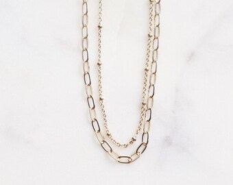 Double Chain Link Necklace, Gold Plated, Dainty, Minimalist Jewelry, bridesmaid, Layering, Stacking, Mother's Day, Friend Her Gift