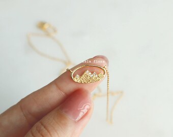 Framed in Mountain Necklace, Gold Plated, Dainty Minimalist, Mountains Encased, Boho Jewelry, Desert Vibes Bridesmaid Gift