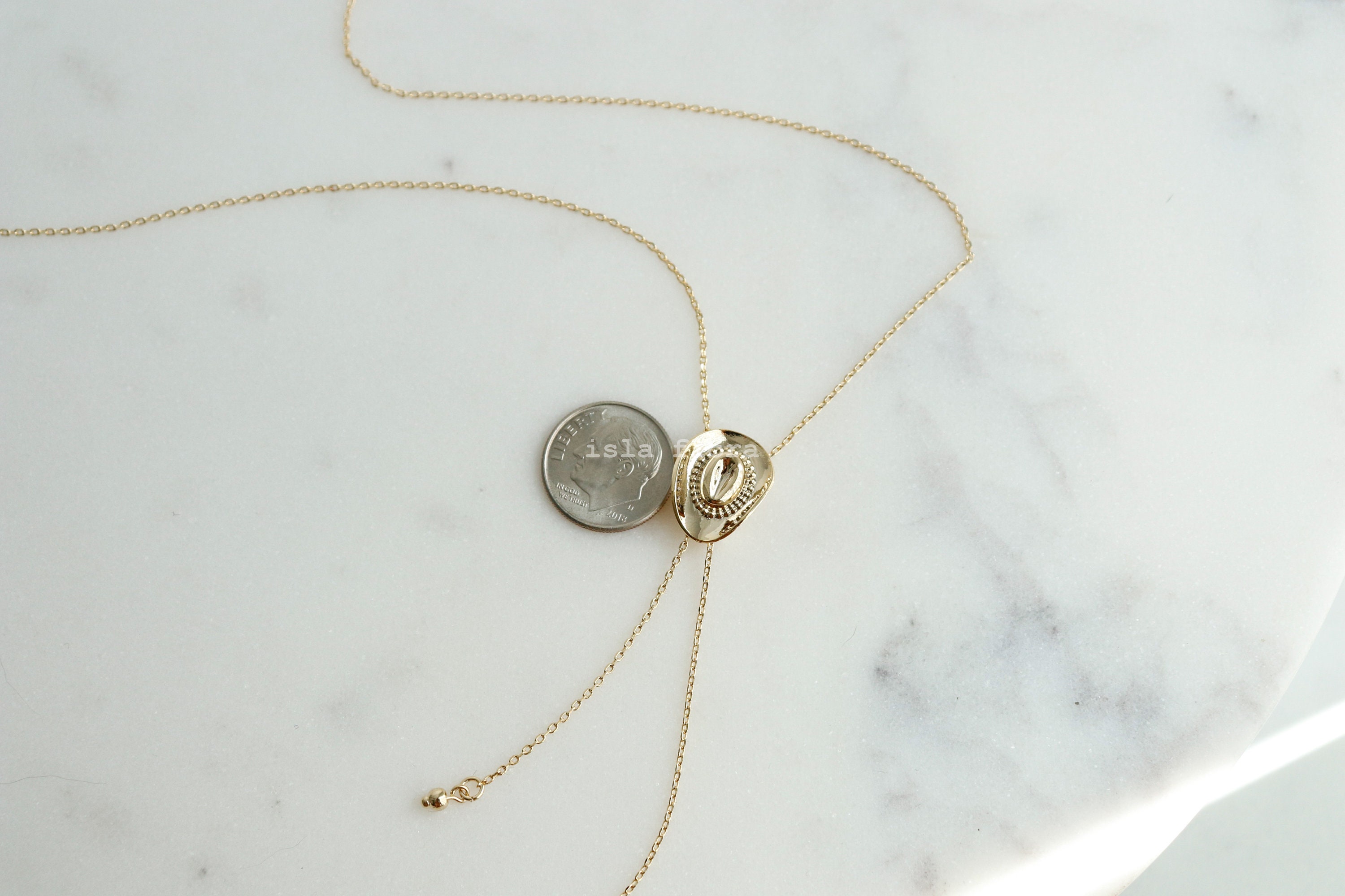 thumbnail image 2 of Cowgirl Hat Necklace For Women – 14k Gold Plated Western Pendant, 31" + 3" Chain, Cowboy Bolo Tie Style Gift 2 of 11