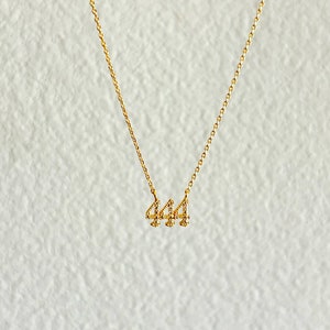 Angelic Blessings 18K Gold Dipped Dainty Pave 444 Angel Number Pendant Necklace, Boho, Delicate, Fine Minimalist Jewelry, bridesmaid Gift