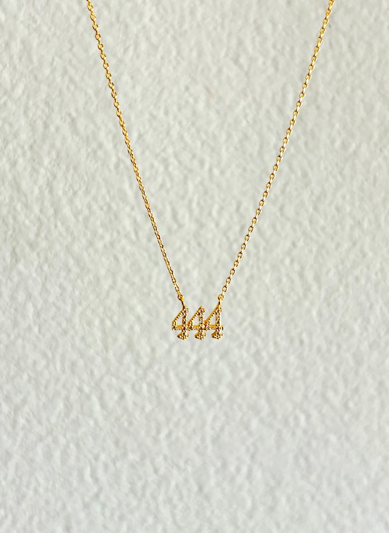 Angelic Blessings 18K Gold Dipped Dainty Pave 444 Angel Number Pendant Necklace, Boho, Delicate, Fine Minimalist Jewelry, bridesmaid Gift