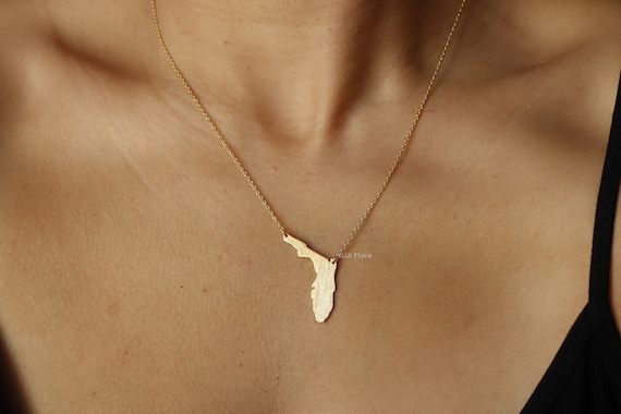 Brushed Florida State Pendant Necklace, Sunshine State Pride, Gold Plated Fine, Delicate, Minimalist Jewelry, Dainty Necklace Charm Gift