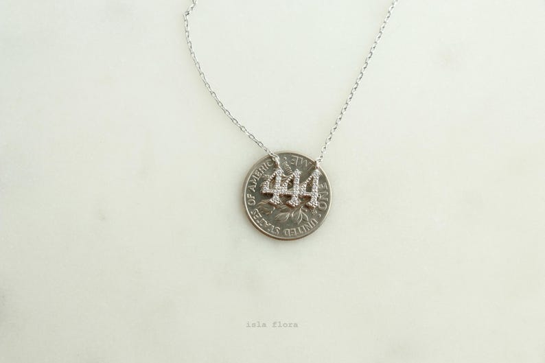 Triple Angel 444 Pendant Crystal Paved 444 Necklace Angelic Blessings, Gold Silver Dainty Triple Angel Number Pendant, Spiritual, Minimalist Jewelry, Her Gift