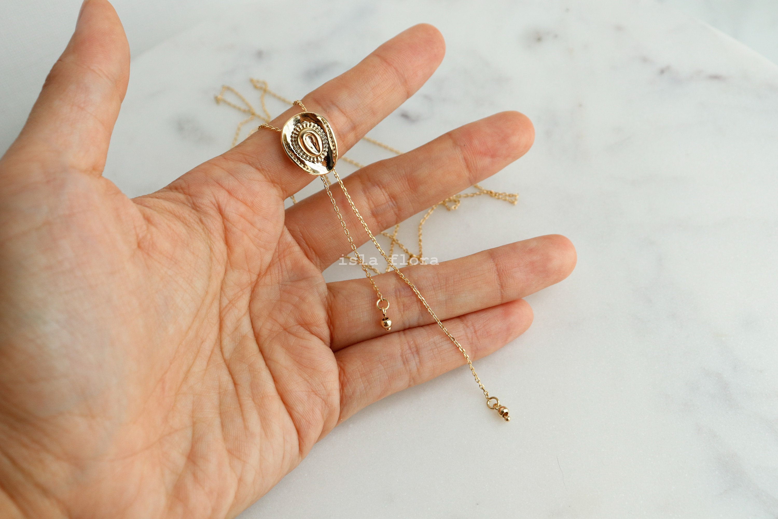 Dainty Cowboy Cowgirl Hat Pendant 29&quot; Bolo Long Chain Necklace, Gold Silver Western, Boots, Country, Minimal Jewelry bridesmaid Her Gift