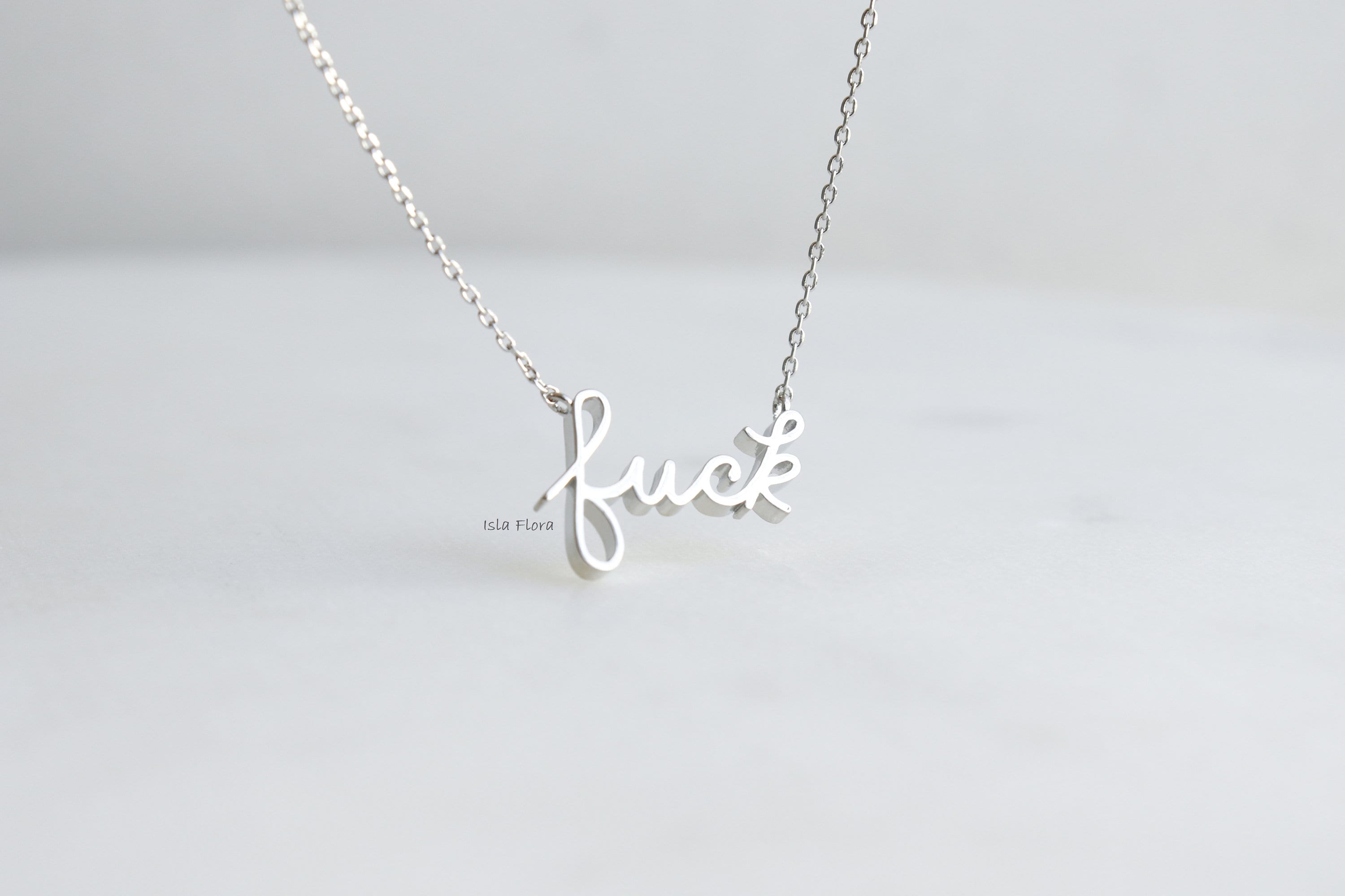 18k Gold Dipped Gentle Lowercase Fuck Cursive Script Necklace, Artistic Society,  Fun, Cosplay, IslaFlora, Minimalist Jewelry, Party Gift