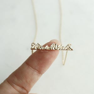 Textured Mountain Scene Necklace, Gold Plated Ethereal, Realistic Delicate, Fine Detail, Minimal Rustic Jewelry, Layering Bridesmaid Gift