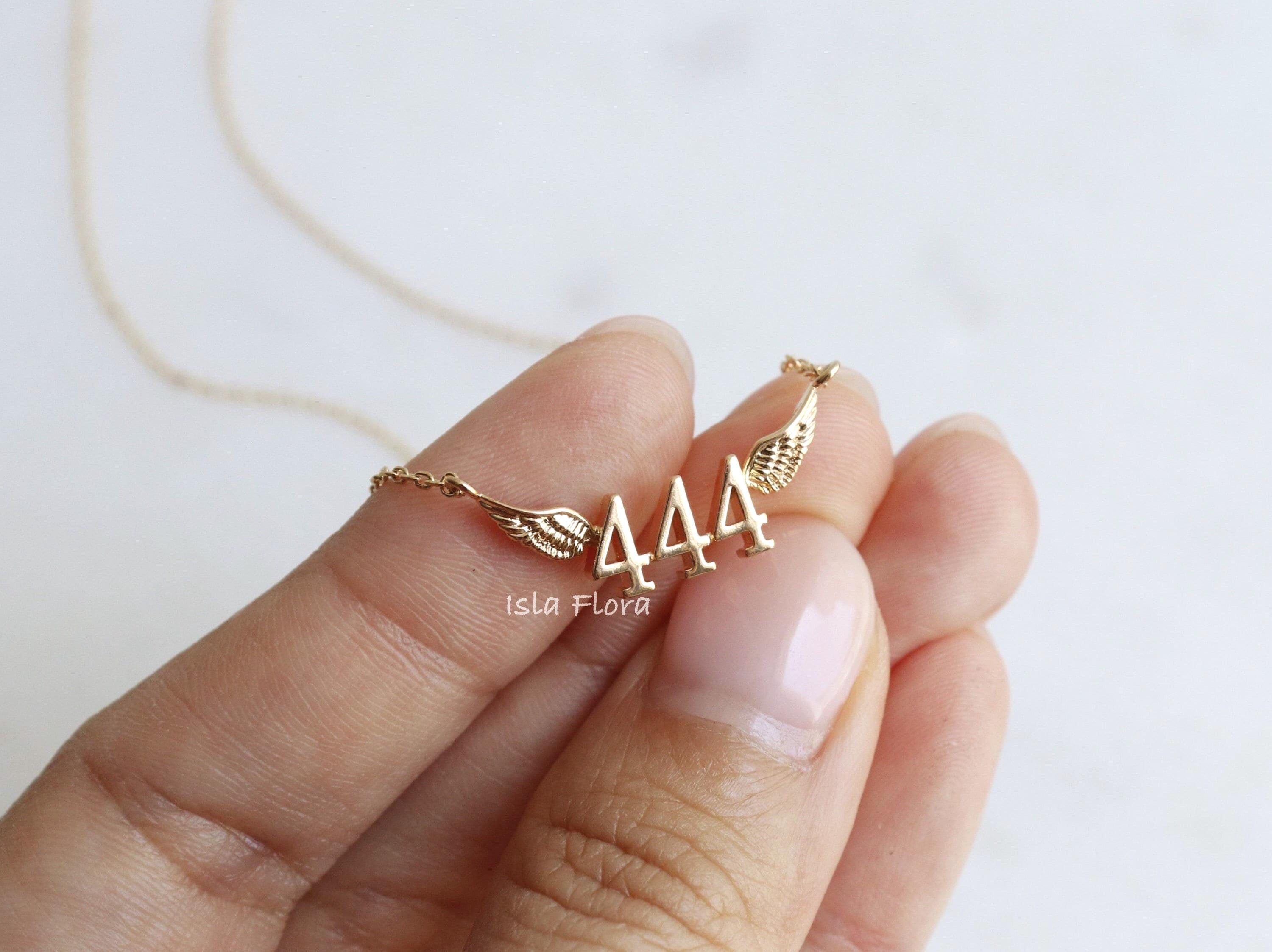 Dainty Winged 444 Angel Number Necklace, Triple Digit Fortune