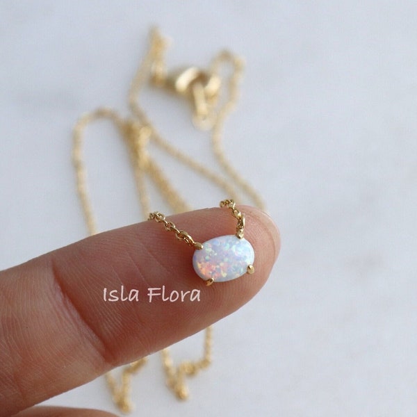 Delicate Tiny Opal Stone Necklace, Dainty Gold Plated Chain, Minimalist Fine Jewelry, Bridesmaid Summer Chain Delicate Layering Bestie Gift