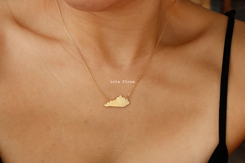 18k Gold-Dipped Brushed Kentucky State Pendant Necklace, Bluegrass State Pride, Fine Delicate, Minimalist Jewelry Dainty Necklace Charm Gift