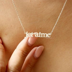 Je t&#39;aime Necklace, I love You French, je taime, Brushed Texture, Minimalist Jewelry, Simple France, Girlfriend Her Nostalgic Romance Gift