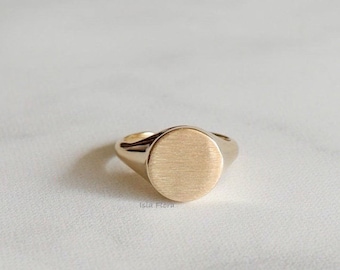 Brushed Gold Adjustable  Circle Signet Ring, Stackable Boho, Retro Vintage Style, One Size Perfect Gift