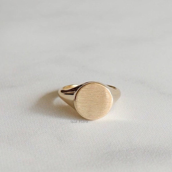 Brushed Gold Adjustable  Circle Signet Ring, Stackable Boho, Retro Vintage Style, One Size Perfect Gift