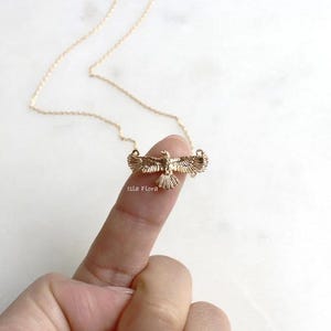 Full Eagle Necklace or Hawk Brass Ring, Flying, Delicate Gold Plated, Spread Wings, Eagles Necklace, One Size, Statement Best Friend, Minimalist Gift