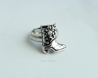 Rugged Western Boot Statement Ring, Metal Antique Wash Cowgirl Glam, Silver Rodeo, Country, Southern Charm Jewelry, Bridesmaid Her Gift