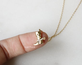 Cowboy Boot Necklace & Cowgirl Crystal Studded Spur Pendant Charm, Dainty Gold Minimalist, Texan Western Rodeo Vibes , Bridesmaid Gift