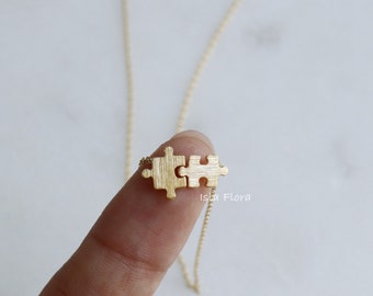 Dainty 'We Fit' Puzzle Piece Necklace, Brushed Look, Jigsaw, Gold Dipped Delicate, Fine,  Minimalist Jewelry, Layering, Bridesmaid Gift
