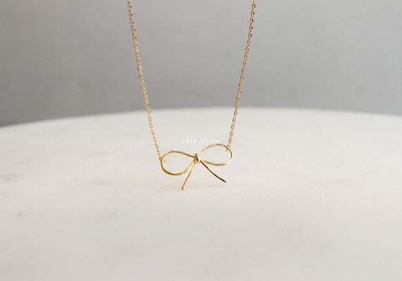 ☆TATIANA☆ Ball Ribbon String Necklace NZ2092 Dainty Bow Necklace, Aesthetic Simple Knot Ribbon, Gold