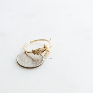 Full Eagle or Hawk Brass Ring, Flying, Delicate Gold Plated, Spread Wings, Fine Detailed, Adjustable, Statement Best Friend, Minimalist Gift