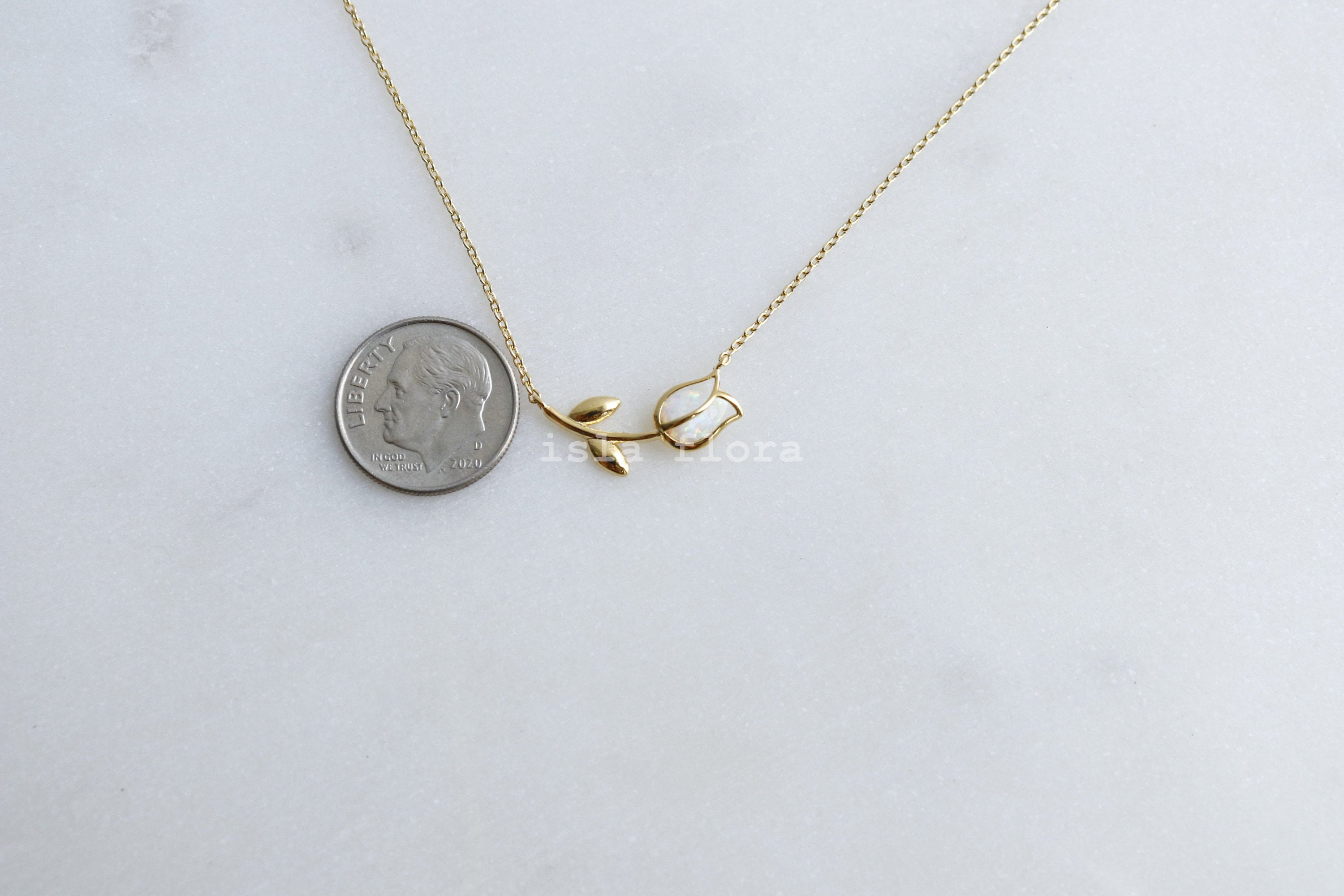Dainty Encased Opal Tulip Wrap Necklace, Aesthetic, Simple, Gold, Silver Elegant, Minimal Jewelry, bridesmaid, Delicate, Layering Her Gift