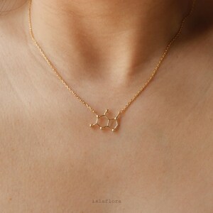 Caffeine Molecule Necklace, The 'Wake Up' Hormone, Gold, Silver, Fine Delicate, Minimalist Jewelry Dainty Necklace Charm Scientist Gift