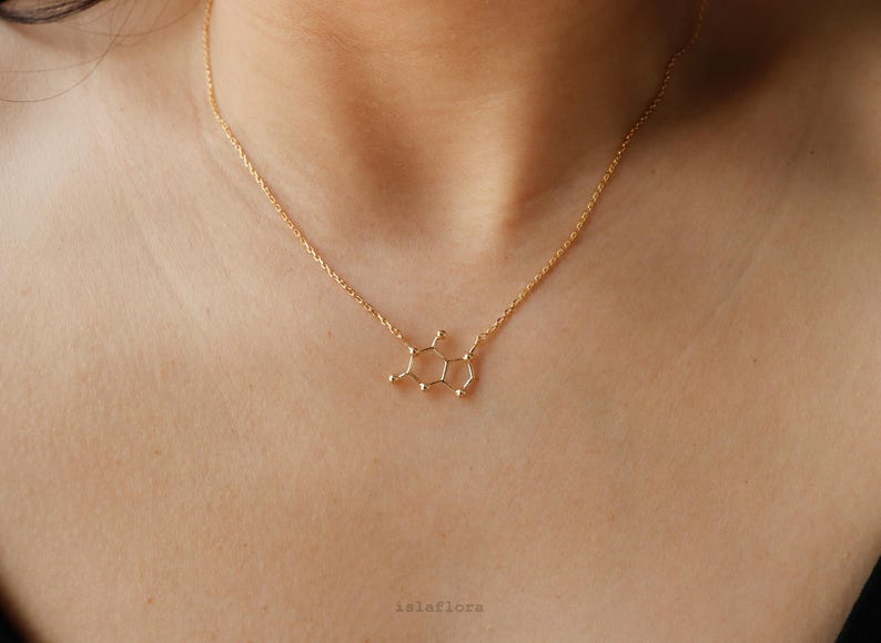Caffeine Molecule Necklace, The 'Wake Up' Hormone, Gold, Silver, Fine Delicate, Minimalist Jewelry Dainty Necklace Charm Scientist Gift