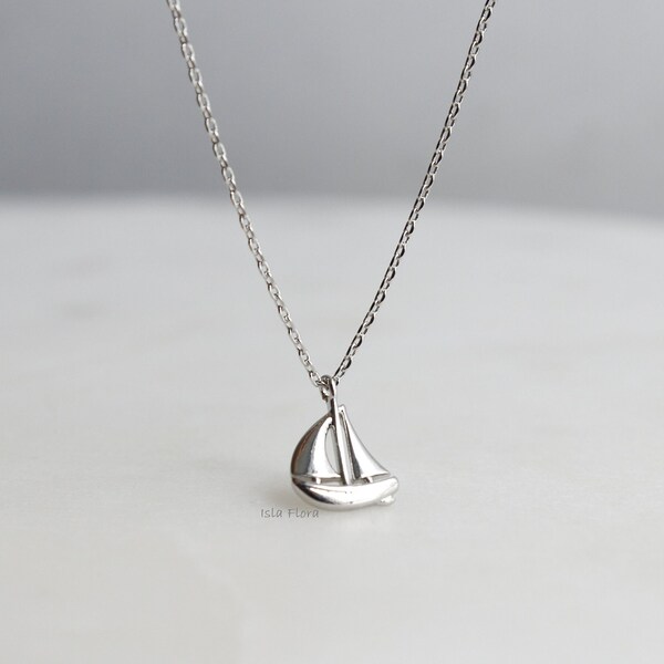 18k Gold Dipped Sailboat Pendant Necklace, Detailed Silver Sail Boat Ship Chain, Dainty Minimalist Jewelry, Layering bridesmaid Gift for Her