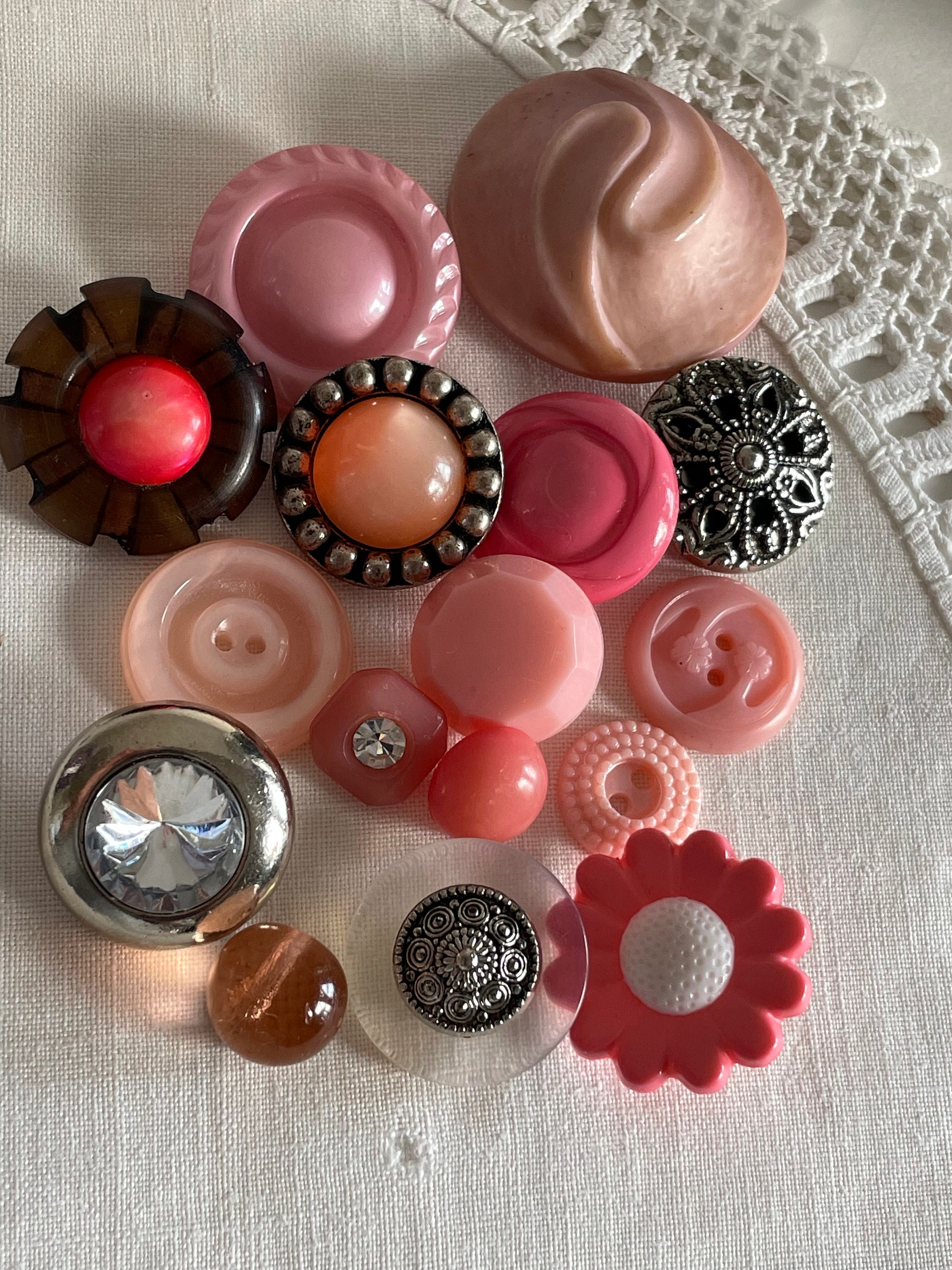 16 Vintage Pink Acrylic BUTTONS 2-Hole Crafts Girl's Clothes 3/4" 