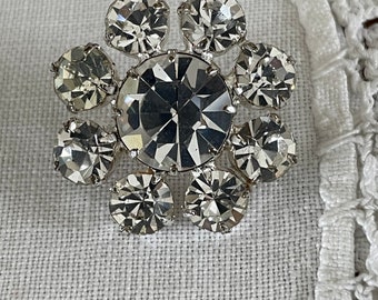 Bouton strass vintage en métal, argenté