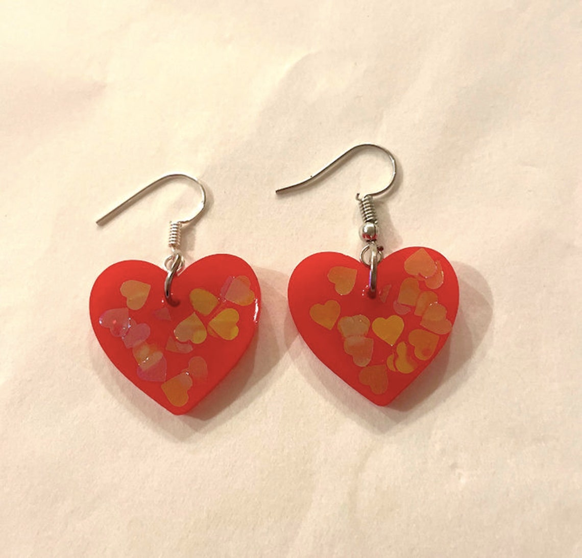 Red Heart Earrings with Heart Detail | Etsy